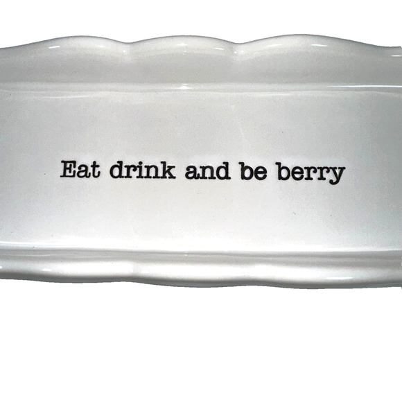 Mudpie Eat Drink and Be Berry Ceramic Rectangle Double Handle Tray 12" x 3.5" - Picture 1 of 8